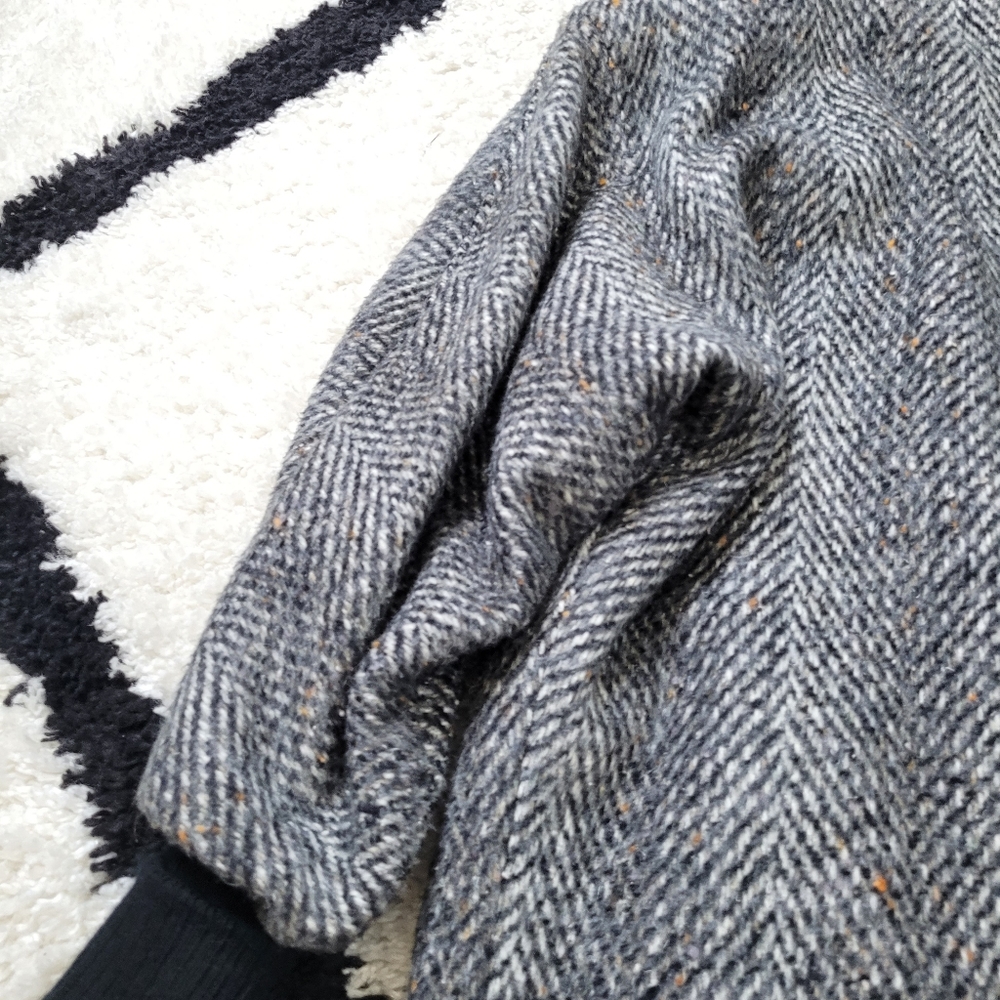 Vintage 80s wool leather tweed jacket coat oversized - Picture 7 of 16